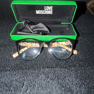 Love Moschino Black Front Glasses with Leopard-Print Temples